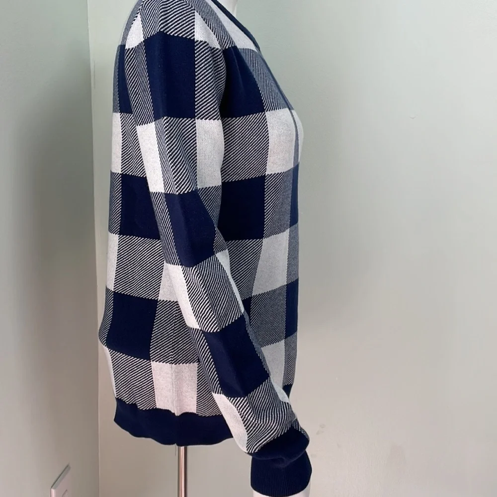 J. Crew Navy Blue Oversized Gingham Teddie Sweater NEW